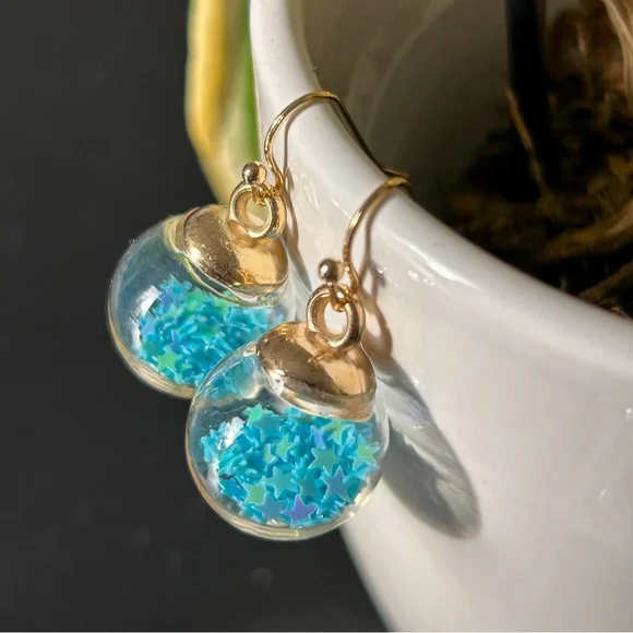 Aqua Wishing Ball Earrings - Picture 2 of 7
